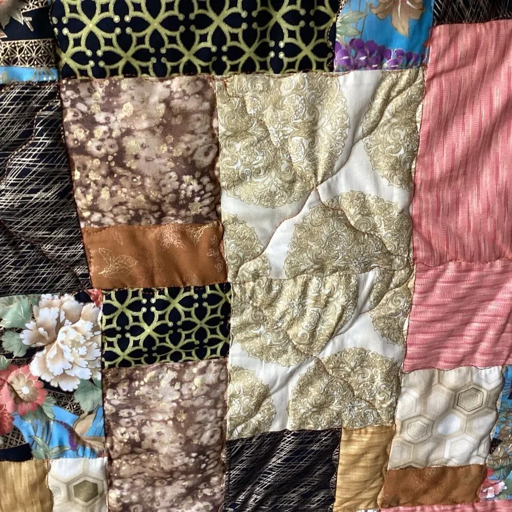 NWT. Hand Crafted Gold Toned Prints with Oriental Influence Quilt